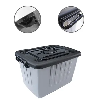 CAIXA ORGANIZADOR CONTAINER DE PLASTICO CINZA COM TAMPA PRETA COM RODIZIO + ALCA E TRAVA Nº 5 54,5L