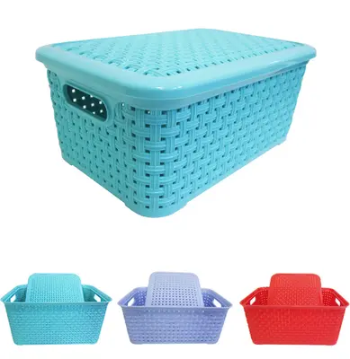 CESTO / CAIXA ORGANIZADOR DE PLASTICO RATTAN COLORS COM TAMPA E ALCA 7,8L 30X20X13CM