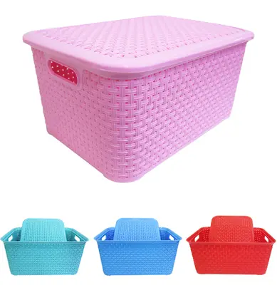 CESTO CAIXA ORGANIZADOR DE PLASTICO RATTAN COLORS COM TAMPA E ALCA 16L 37X25X17CM