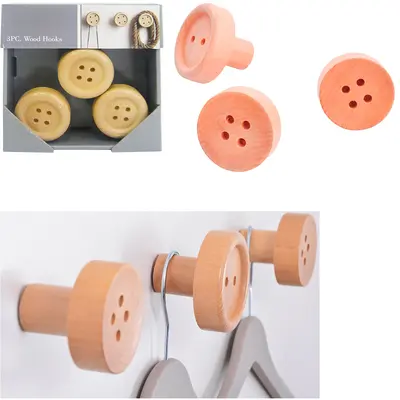 CABIDE GANCHO DE MADEIRA MDF REDONDO PARA ESPELHO 3 PECAS + BUCHAS DE NYLON 8MM 6X7,5CM DE Ø