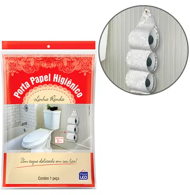 SUPORTE PORTA PAPEL HIGIENICO DE PAREDE DE RENDA PARA 3 ROLOS 63X16,5CM