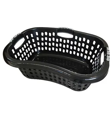 CESTO VAZADO DE PLASTICO RETANGULAR PARA ROUPA PRETO 32L 59X43X23CM