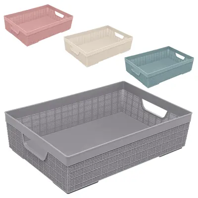 CESTO ORGANIZADOR DE PLASTICO RETANGULAR RATTAN COM ALCA JUTA 5,2L 33,5X23X8,5CM