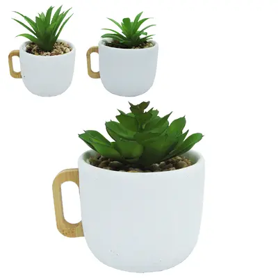 FLOR PERMANENTE SUCULENTA COM VASO DE CIMENTO CANECA 10X12,5X12CM