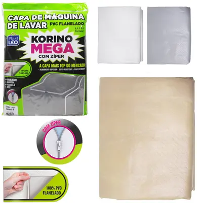 CAPA DE PVC FLANELADO PARA MAQUINA DE LAVAR KORINO MEGA DELUXE COM ZIPER MEDIA 91X65X62CM
