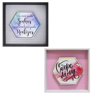 QUADRO DECORATIVO 20X20CM DE MADEIRA ESTAMPADO 3D