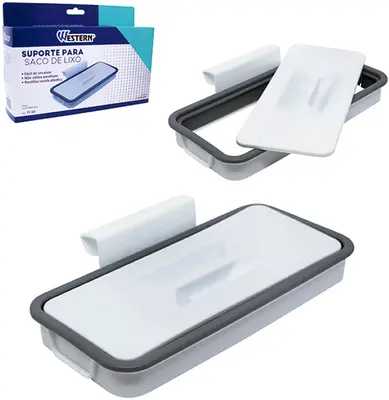 SUPORTE DE PLASTICO PARA SACO DE LIXO COM TAMPA 24,5X14X5,5CM NA CAIXA