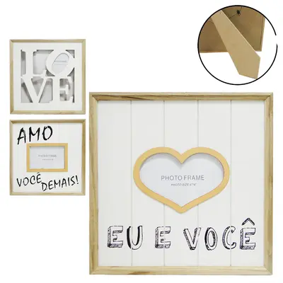 PORTA RETRATO COM MOLDURA DE MADEIRA FRASES SORTIDAS 30X30CM
