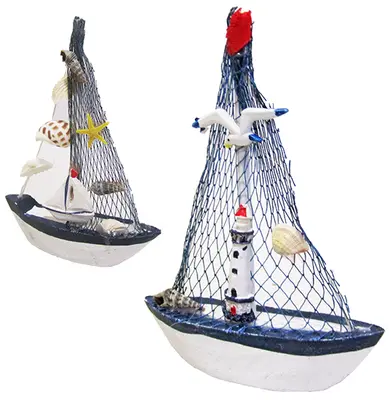 ENFEITE NAVIO/BARCO DE MADEIRA 15X11CM