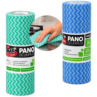 PANO DE LIMPEZA DE POLIESTER REUTILIZAVEL ROLO MULTIUSO MAX CLEAN 25 FOLHAS 20X30CM