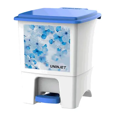 LIXEIRA COM PEDAL DE PLASTICO QUADRADO DECORADA COM TAMPA AZUL AMORE 14L 32X29CM