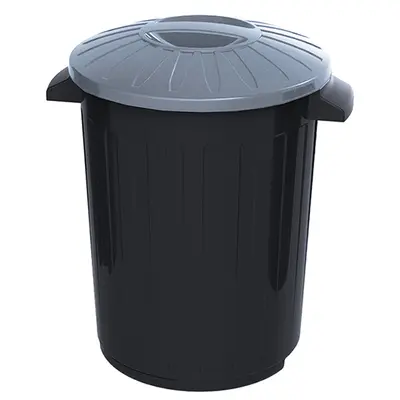 LIXEIRA CESTO DE PLASTICO REDONDO PRETO COM TAMPA E ALCA 30L 43X34CM DE Ø