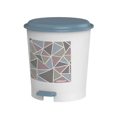 LIXEIRA COM PEDAL DE PLASTICO REDONDA DECORADA COM TAMPA AZUL AMORE 12L