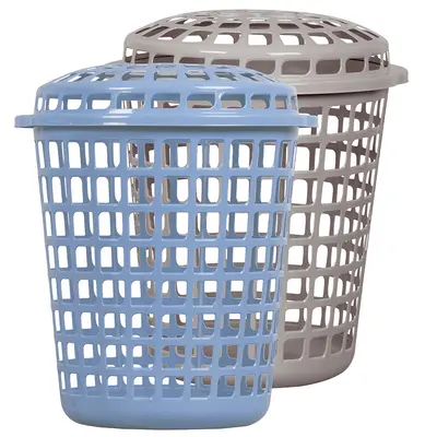CESTO TELADO DE PLASTICO REDONDO PARA ROUPA COM TAMPA COLORS 30L 41X38CM DE Ø