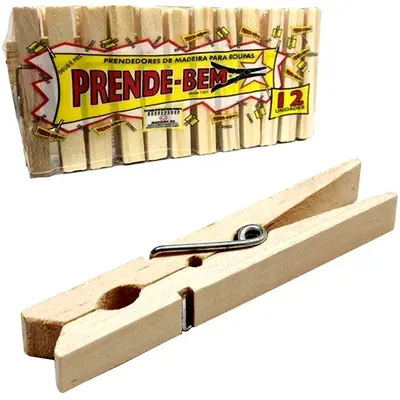 PRENDEDOR DE ROUPA DE MADEIRA COM 12 PECAS 7X1CM