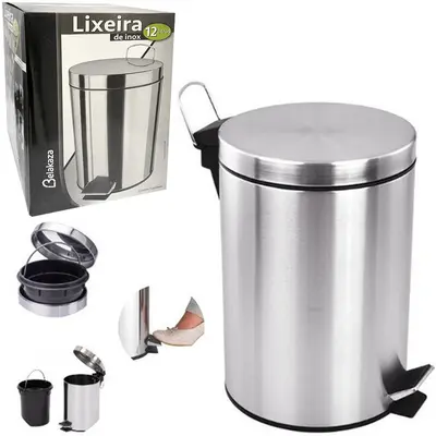 LIXEIRA COM PEDAL REDONDA DE INOX E BALDE INTERNO REMOVIVEL 12L
