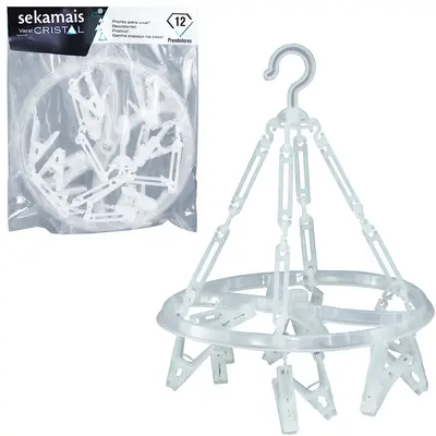 VARAL DE PENDURAR DE PLASTICO REDONDO FIXO COM 12 PRENDEDORES CRISTAL DIKAMAIS 26CM DE Ø