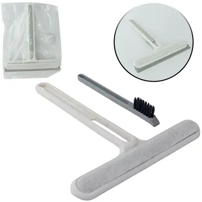 RODO LIMPA VIDRO COM ESPONJA / BUCHA ABRASIVA + ESCOVA FRESTAS COM RASPADOR CABO PLASTICO