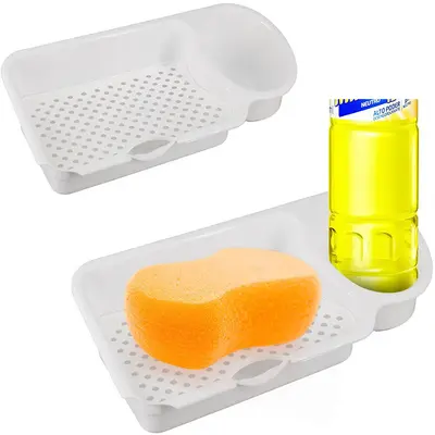 PORTA DETERGENTE / ESPONJA DE PLASTICO COM TELA BRANCO 23X10,5X6,5CM