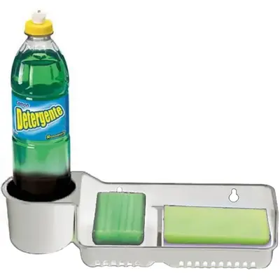 PORTA DETERGENTE / ESPONJA / SABAO DE PLASTICO BRANCO 28X10,5X6,5CM