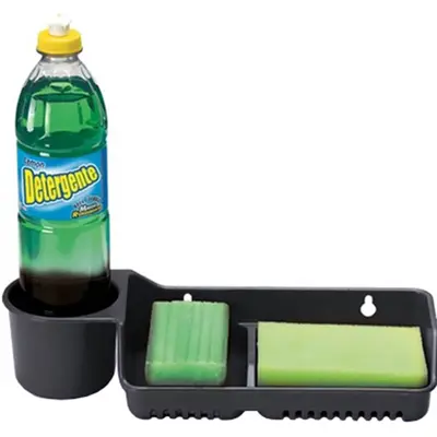 PORTA DETERGENTE / ESPONJA / SABAO DE PLASTICO PRETO 28X10,2X6,5CM