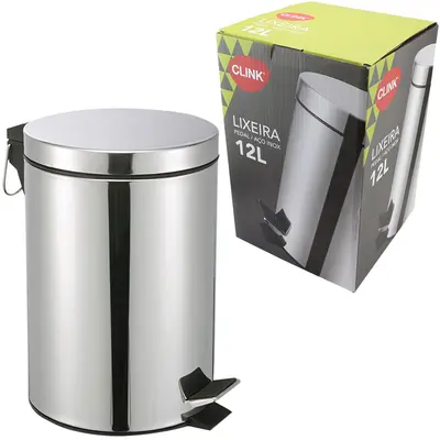 LIXEIRA COM PEDAL REDONDA DE INOX E BALDE INTERNO REMOVIVEL 12L