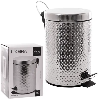 LIXEIRA COM PEDAL REDONDA DE INOX E BALDE INTERNO REMOVIVEL 5L