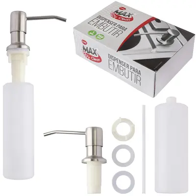DISPENSER PORTA DETERGENTE PARA EMBUTIR DE PIA DE PLASTICO / INOX MAX CLEAN 350ML