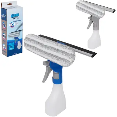 RODO LIMPA VIDRO COM MICROFIBRA E PULVERIZADOR DE PLASTICO 250ML 26X25,5CM