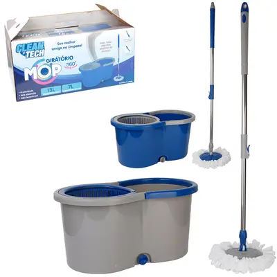 ESFREGAO MOP GIRATORIO 360º COM BALDE 13L E CABO EXTENSIVEL CLEAN TECH
