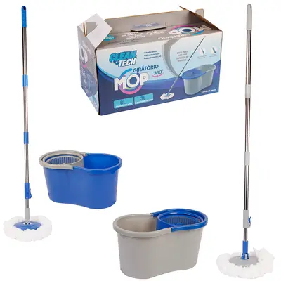 ESFREGAO MOP GIRATORIO 360º COM BALDE 8L E CABO EXTENSIVEL CLEAN TECH