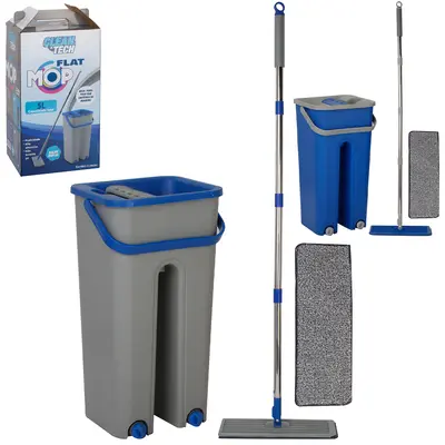 ESFREGAO MOP FLAT 360º COM 1 REFIL + BALDE CLEAN TECH 5L