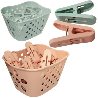 CESTA DE PLASTICO PARA PRENDEDOR + 24 PRENDEDORES COLORS 13X11X8CM
