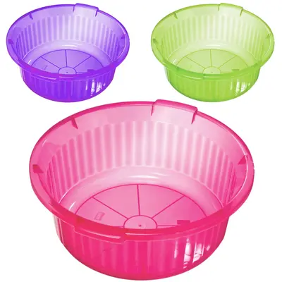 BACIA DE PLASTICO REDONDA CANELADA TRANSCOLOR GIGANTE COM ALCA 28L 20X55CM DE Ø