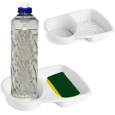 PORTA DETERGENTE / ESPONJA DE PLASTICO BRANCO 18X13,5CM