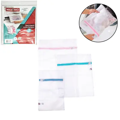 SACO PARA LAVAR ROUPA INTIMA COM ZIPER COM 3 PECAS PMG