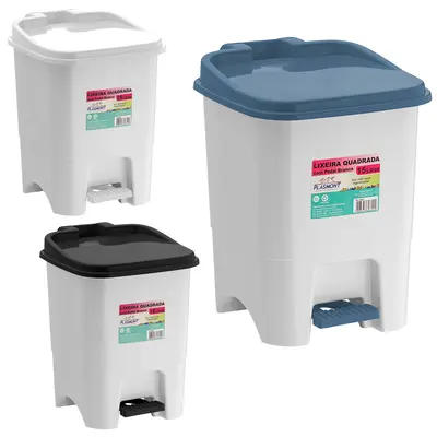 LIXEIRA COM PEDAL DE PLASTICO QUADRADA COM TAMPA COLORS 15L