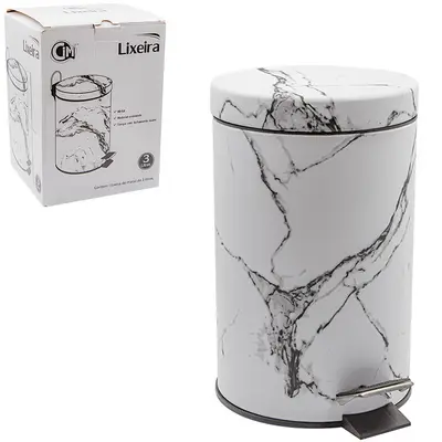 LIXEIRA COM PEDAL DE INOX REDONDA E BALDE INTERNO REMOVIVEL MARMORE 5 L