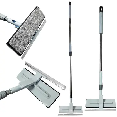 RODO LIMPA VIDRO COM MICROFIBRA + REFIL CABO DE INOX EXTENSIVEL 142X29CM