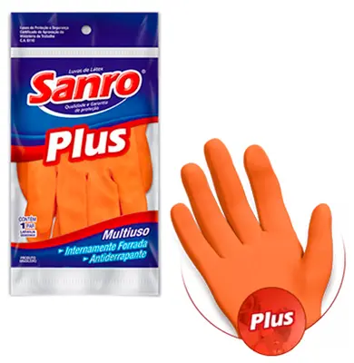 LUVA DE LATEX SANRO PLUS MULTIUSO GRANDE