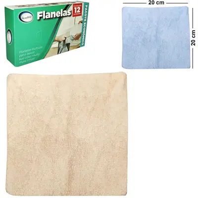 PANO / FLANELA DE LIMPEZA DE POLIESTER MULTIUSO COM 12 PECAS 20X20CM