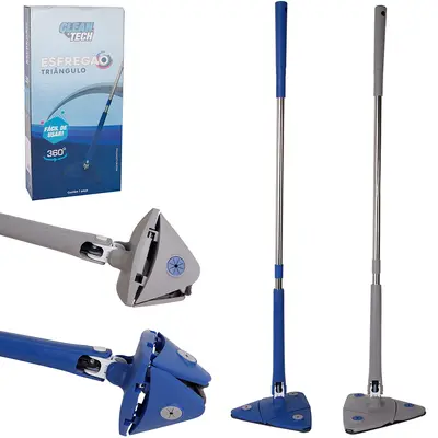 ESFREGAO MOP TRIANGULAR 360º COM 1 REFIL + CABO INOX CLEAN TECH 120CM