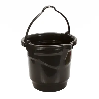 BALDE GRADUADO DE PLASTICO REDONDO PRETO COM BICO E ALCA 13,5L 31X32CM DE Ø