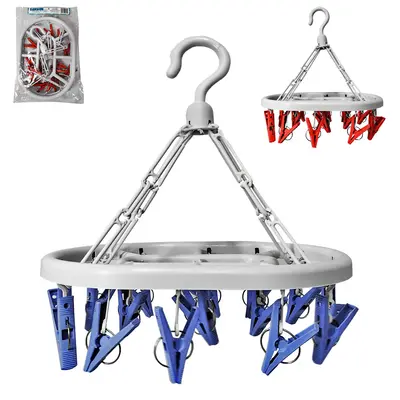 VARAL DE PENDURAR DE PLASTICO OVAL FIXO COM 16 PRENDEDORES 30X21CM