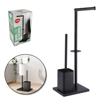 SUPORTE PORTA PAPEL HIGIENICO DE PISO 2 EM 1 COM ESCOVA SANITARIA + SUPORTE DE INOX 56,5X20X16CM