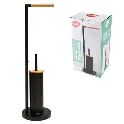 SUPORTE PORTA PAPEL HIGIENICO DE PISO 2 EM 1 COM ESCOVA SANITARIA + SUPORTE REDONDO DE INOX 72X18,5CM DE Ø