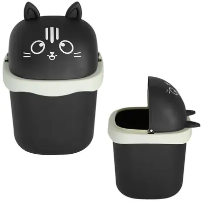 LIXEIRA DE MESA DE PLASTICO QUADRADA COM TAMPA GATO 1,5L 22X14,5CM