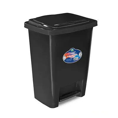 LIXEIRA PISA ABRE, PISA FECHA COM PEDAL DE PLASTICO RETANGULAR COM TAMPA PRETA 35 LTS 54X40X35CM
