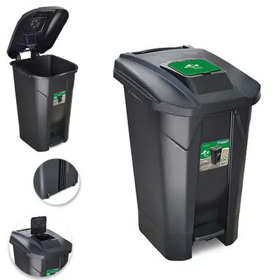 LIXEIRA CESTO COM PEDAL DE PLASTICO RETANGULAR PRETA COM RODIZIO + TAMPA CLICK E ALCA 60L 60,5X42,4X40,4CM