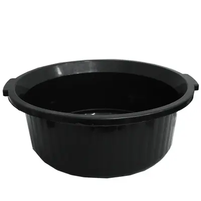 BACIA DE PLASTICO REDONDA CANELADA PRETA COM ALCA 29,5L 20,5X52CM DE Ø